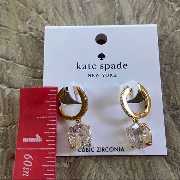 Kate Spade Bright Ideas That Sparkle Pave Huggie Charm Earrings Hoop NWT - Picture 7 of 8